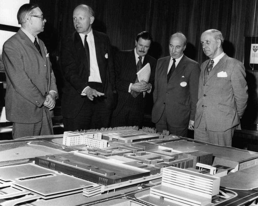 Celebrating 50 Years - Model of Almondvale Reg Centre - Mr Newman Brown, Mr L Higgs, Mr J Kelly and Mr Dalton